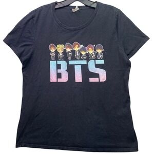 BTS K-Pop Shirt Womens Large Chibi Members Ombre Punk Rock Streetwear Graphic